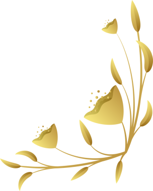 Altın çiçekli motif, şeffaf arka planda düz vektör sanatında, gövdede, yapraklarda ve tomurcuklarda görünür. Süs, lüks, minimalist, zarafet, dekoratif, botanik, tasarım