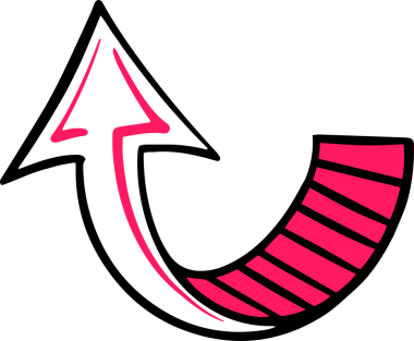 Siyah çizgili pembe ok, şeffaf arkaplanda elle çizilmiş şekilde yukarı doğru kıvrılıyor. Canlı, modern, resimsel, grafik tasarım, motivasyonel, dinamik, minimalist