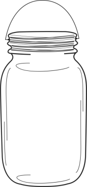 Camdan bir kavanoz, vida boyunlu, kablo tutacağı şeffaf arka planda, kopyalama alanı. Taşıyıcı, kap, minimalizm, satır sanatı, tasarım, kırtasiye, ambalaj