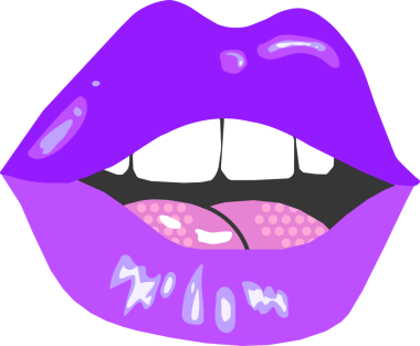 Parlak mor dudaklar, şeffaf arkaplan ile kalın vektör sanatında dişleri ve dili ortaya çıkarıyor. Pop sanat, grafik tasarım, kozmetik, güzellik, moda, canlı, minimalizm