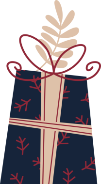 Düz donanma hediye çantası, kurdele-çapraz, kırmızı yay, dal yapraklar, şeffaf arka plan. Fantezi, minimalizm, zarafet, süs, zanaat, dekorasyon, botanik