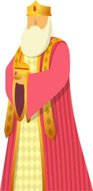 Düz dizayn sakallı kral altın taç takıyor altın mücevher kutusu taşıyor, şeffaf bir arkaplan. Kral, aristokrat, kral, hükümdarlık, miras, prestij, zenginlik