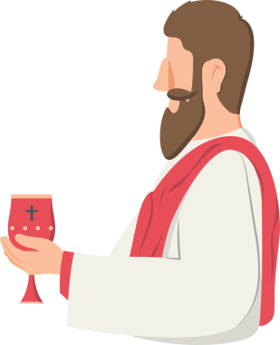 Papaz, kırmızı kadehle stilize vektör illüstrasyonu ve şeffaf arkaplan tutuyor. Ruhani, kutsal, adanmışlık, ruhban sınıfı, ikonografi, kutsal, törensel