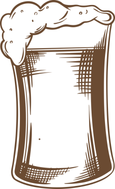 Bira cam çizgisi çizimi köpüklü köpüklü, şeffaf arka planda kehribar sıvısı gösteriyor. Çizim, illüstrasyon, kırsal, içecek, demleme, bar, el yapımı