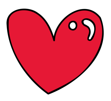 Düz dizayn kırmızı kalp, siyah çizgili ve beyaz renklerle şeffaf arkaplanda yüzüyor. Aşk sembolü, romantik ikon, minimalist grafik, duygusal bağlantı, dijital illüstrasyon, vektör sanatı, yakınlık