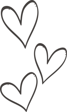 Elle çizilmiş üç kalp şeffaf tuvalde yüzüyor ve pürüzlü siyah çizgiler gösteriyor. Çizim, minimalist, organik, sanatsal, duygusal, sembolik, çağdaş