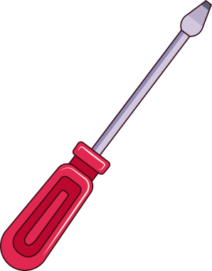 Düz başlı tornavida düz dizaynlı, kırmızı saplı, şeffaf arka planda gümüş şaftlı. El aleti, onarım, endüstriyel, donanım, bakım, mühendislik, ergonomik