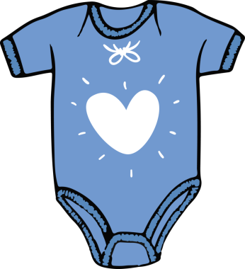 Düz tasarım pastel mavi bebek tulumu beyaz kalp ikonuyla şeffaf tuval üzerinde yüzüyor. Çocuk kıyafetleri, bebek kıyafetleri, minimalist tasarım, bebek kıyafetleri, pastel renk paleti, grafik motifler, günlük giysiler.