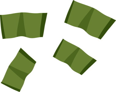 Dört yeşil banknot düz dizaynlı, şeffaf arka planda, koyu renkli bantları gösteriyor. Soyut, finansal, minimalizm, dijital, iş dünyası, modern, ekonomi