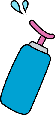 Pompa dağıtıcısı mavi sıvı damlacıklar dağıtıyor, düz tasarım, şeffaf arkaplan. Minimalist, hijyen, kişisel bakım, illüstrasyon, kozmetik, temizlik, sağlık