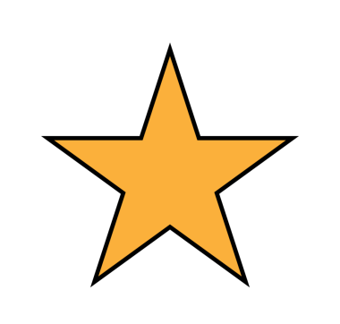 Sarı düz yıldız simgesi siyah iç hatları ve şeffaf arkaplanda beyaz sınırları gösteriyor. Sembol, rozet, başarı, ödül, dijital, minimalistik, işaret