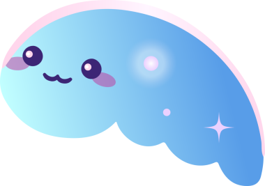 Bulut yüzen kawaii mavi gradyan pembe çizgili küre, şeffaf arkaplanda parıldıyor. Şirin, kaprisli, pastel, fantezi, dijital sanat, cazibe, estetik