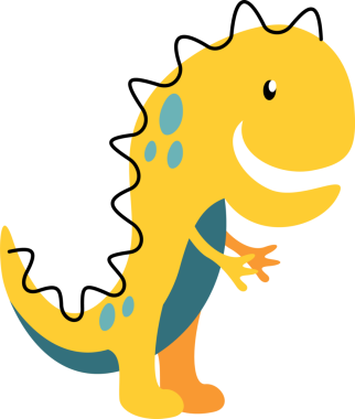 Sarı gövdeli şeffaf bg 'de poz veren düz vektör dinozor, siyah dikenli turuncu ayak. Yaratıklar, illüstrasyon, kaprisli, eğlenceli, karakter, tasarım, maskot