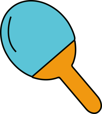 Düz masa tenisi raketi mavi bıçaklı turuncu saplı, şeffaf arka planda yüzüyor. Spor malzemeleri, oyun aksesuarı, canlı palet, modern tasarım, eğlence aktivitesi, aktif yaşam tarzı, cesur taslak