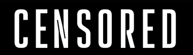 Düz tasarım grafiği, şeffaf arkaplan üzerinde koyu yoğunlaştırılmış sans-serif CENSORED metni gösteriyor. Uyarı, sansür, yasaklama, anlaşılmaz, sansürleme, dijital, minimalizm