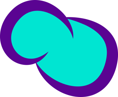Two ovals are overlapping in flat art with turquoise fill, purple outline on transparent background. Minimalist, geometric, modern, abstract, vibrant, design, digital
