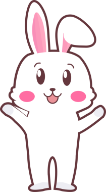 Çizgi film tavşanı düz dizaynla ayakta duruyor, şeffaf arka planda pembe aksanlar gösteriyor. Tuhaf, maskotlar, minimalist, karakter tasarımı, animasyon, pazarlama, oyuncu