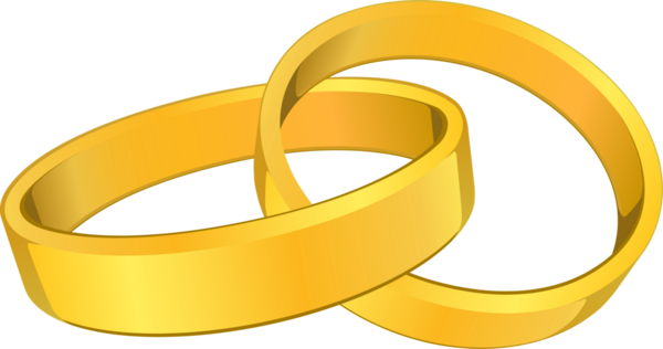 Interlocking yellow gold wedding bands are overlapping in flat design on transparent background. Luxury, jewelry, minimalism, celebration, matrimony, romance, elegance