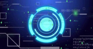 HUD çekirdeği döndürme, titreştirme ve katmanlama kaydırma verileri canlandırma işlemini başlatıyor. Fütürist, dijital, arayüz, analiz, teknoloji, şematik, yüksek teknoloji