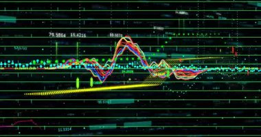 Izgara yükleme, dalgalanan dalgalar, titreşen etiketler, yükselen çubuklar ve yükselen akımlar. Dijital, analitik, fütüristik, neon, hareket, teknoloji, yatırım