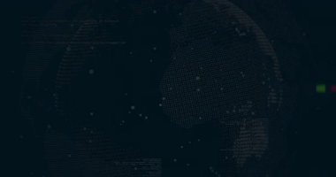 Belirsiz noktalar gösteren karanlık alan açılıyor, küre dönüyor, veri akışı gösterilsin diye veriler sürükleniyor. Dijital, geleceksel, soyut, teknoloji, veri, görselleştirme, ağ