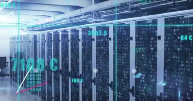 Veri izleme için kaydırma çubukları ve yükselen satırlarla sunucuları canlandırma işlemini başlat. Teknoloji, altyapı, dijital, analitik, siber güvenlik, yenilik, verimlilik