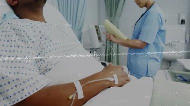 Hemşire, tıbbi infüzyon pompası, hayati göstergeler, serum hortumu, lavaboya doğru adım. Sağlık, profesyonellik, tıbbi, klinik, hasta bakımı, teşhis, kısır