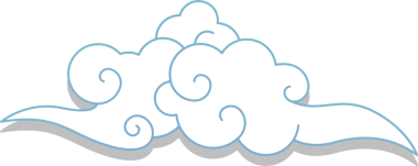 Dekoratif beyaz bulut motifi, şeffaf arkaplanda mavi çizgili düz bir vektörde yüzüyor. Süslü, grafiksel, tasarım, vektör, dekor, sanat, zarif