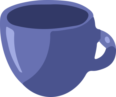 Mor-mavi kupa şeffaf tuval üzerinde süzülüyor, değişken gölgeleme ve röfleler gösteriyor. Minimalist, modern, canlı, grafik, içecek, tasarım, dijital sanat