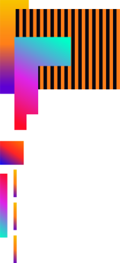 Soyut düz tasarım, çizgili blok, gradyan şekiller ve çubuklarla şeffaf arkaplan gösteriyor. Geometrik, soyut, canlı, modern, minimalist, dijital, şablon