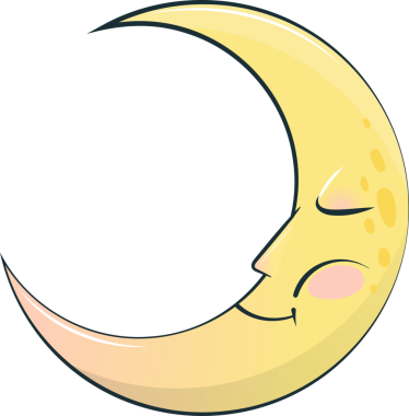 Düz sarı hilal, kızarık, kraterler ve şeffaf arkaplan ile kapalı göz sırıtışı gösteriyor. Göksel, rüya gibi, kaprisli, resimli, fantezi, sükunet, gece vakti
