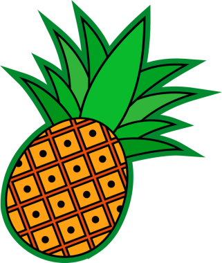 Şeffaf arkaplanda yüzen düz stilize edilmiş ananas ızgara deseni ve siyah noktaları gösteriyor. Tropik, meyve, grafik, canlı, minimalizm, tasarım, desen