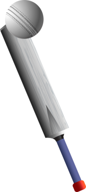 Mavi saplı düz dizayn kriket sopası topa şeffaf arka planda dikişle vuruyor. Spor malzemeleri, spor malzemeleri, minimalist tasarım, eğlence nesnesi, oyun nesnesi, vektör illüstrasyonu, spor malzemeleri.