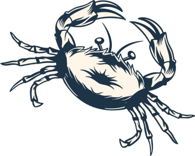 Düz vektör dizaynında yükseltilmiş pençeleri ve temiz bir arkaplanı olan stilize yengeç yukarıdan gösteriliyor. Deniz yaşamı, okyanus, illüstrasyon, minimalizm, su, doğa, vahşi yaşam