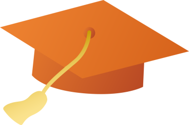 Düz turuncu mezuniyet şapkası şeffaf arka planda altın püsküller gösteriyor, kopyalama alanı. Kutlama, başarı, eğitim, akademi, başarı, prestij, tanınma