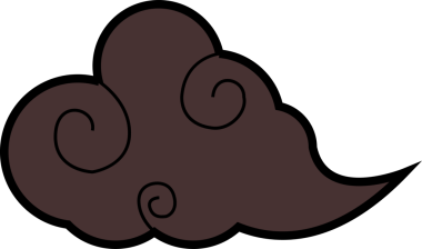 Düz stil koyu kahverengi bulut, spiral aksanlı şeffaf arkaplanda yüzüyor. İllüzyon, grafik tasarım, minimalizm, soyut, dekorasyon, desen, sanatsal