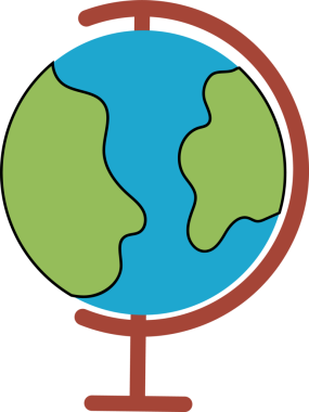 Düz vektör kahverengi halka üzerinde yeşil ve mavi kürenin şeffaf arkaplan olduğunu gösteriyor. Coğrafya, eğitim, bilgi, minimalist, çevre, seyahat, küresel farkındalık