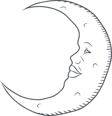 Çizgi sanatı hilal ışığı yüz, kapak izleri, şeffaf arkaplanda krater noktaları ile kıvrılıyor. Minimalist, mistik, göksel, vintage, dekoratif, çizgi çizimi, sembolik