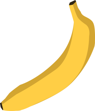 Düz dizayn, gölgelendirme, kesme saplı, şeffaf arkaplan, kopyalama alanı ile kıvrımlı sarı muz gösteriyor. Meyve, sağlıklı beslenme, minimalist, vektör illüstrasyonu, gıda simgeleri, tasarım unsuru, dijital sanat