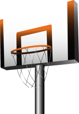 Basketbol potası şeffaf arka planda düz vektör gösteriyor. Arka tahtası, kenarı, ağı, direği var. Spor ekipmanları, şehir tasarımı, minimalizm, illüstrasyon, eğlence, atletik, modern