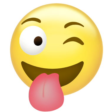 Stilize edilmiş ifade dili dışarı çıkarıyor ve şeffaf arkaplanda 3 boyutlu parlak bir şekilde göz kırpıyor. Komik, anlamlı, karikatür, neşeli, canlı, maskot, karakter