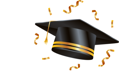 Havan topu kapağı altın püsküller ve şeffaf arka planda şeritler ile yüzüyor, kopyalama alanı. Akademik başarı, kutlama, zafer, başarı, zarafet, lüks, festival