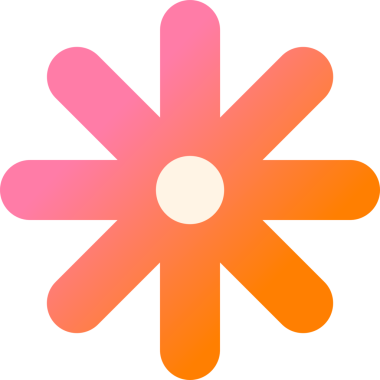 Düz gradyan yıldız patlaması, saydam arkaplan üzerinde çekirdeğe sekiz taç yaprağı yayıyor. Kopyalama uzayı. Geometrik, soyut, canlı, modern, dijital, renkli, simetrik