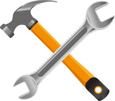 Çapraz çekiç ve ingiliz anahtarı vektör stilinde gösteriliyor, şeffaf arkaplanda parlak bir bitiş. Donanım, tamir, inşaat, sanayi, mühendislik, onarım, bakım