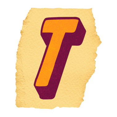 Stilize edilmiş 3D blok harfi T, yırtık bej kağıtta, şeffaf arkaplanda retro gölgeleme içeriyor. Tipografi, grafik tasarım, minimalist, canlı, modern, damgalama, poster