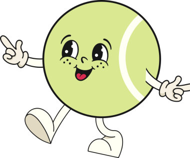 Çizgi filmdeki tenis topu karakteri düz dizayn, eldivenler, ayakkabılar ve şeffaf arka plan ile atlıyor. Oyunculuk, animasyon, maskot, spor, enerjik, canlı, karakter tasarımı