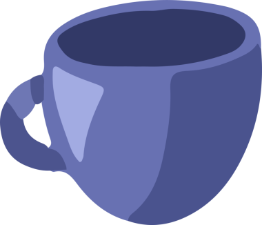 Vektör illüstrasyonunda mavi kahve fincanı gösteriliyor, sapı parlak, arka planı şeffaf. Seramik, içecek, markalaşma, minimalizm, modern, kırtasiye, yaşam tarzı