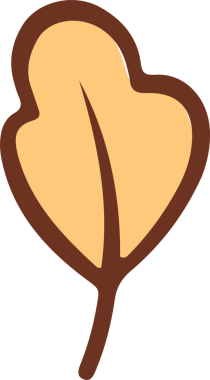 Şeffaf arkaplanda, koyu kahverengi çizgili ve merkezi damarlı düz yaprak simgesi gösteriliyor. Doğa, botanik, vektör, illüstrasyon, minimalist, organik, çevre dostu