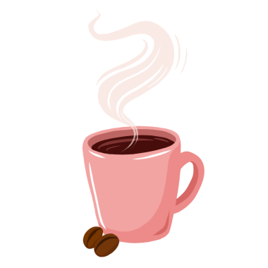Vektör, koyu kahve, krema buharı ve temiz arka planda fasulye ile buharı tüten pembe kahve kupası gösteriyor. Şekil verilmiş, minimalizm, sıcak, içecek, konfor, rahatlama, estetik