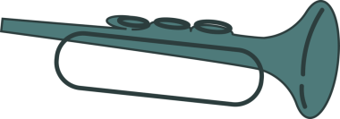 Düz tasarım, arka planda üç kapakçık ağızlığıyla yüzen stilize trompeti gösteriyor. Minimalist, müzikal, vintage, artistik, performans, dekorasyon, akustik